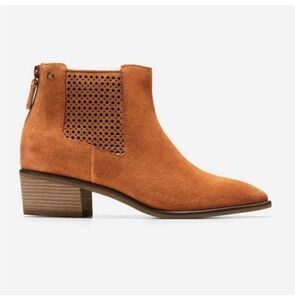 Cole Haan Val Genuine Suede Leather Heeled Ankle Boots Booties 6.5 British Tan